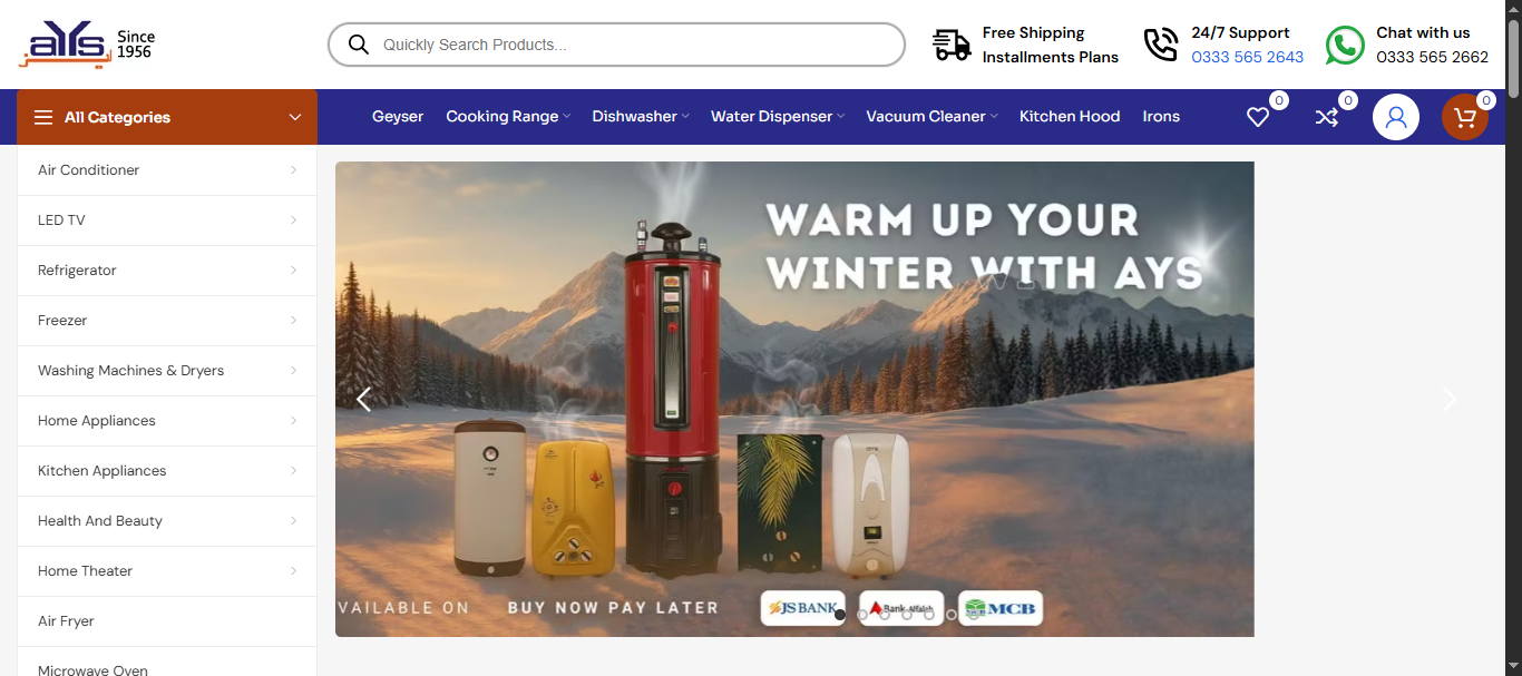 AYS Online ecommerce website development Gujranwala Pakistan